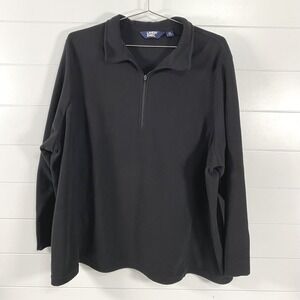 Lands' End Pullover Womens 3X Black Fleece Quarter Zip Plus Size Long Sleeve